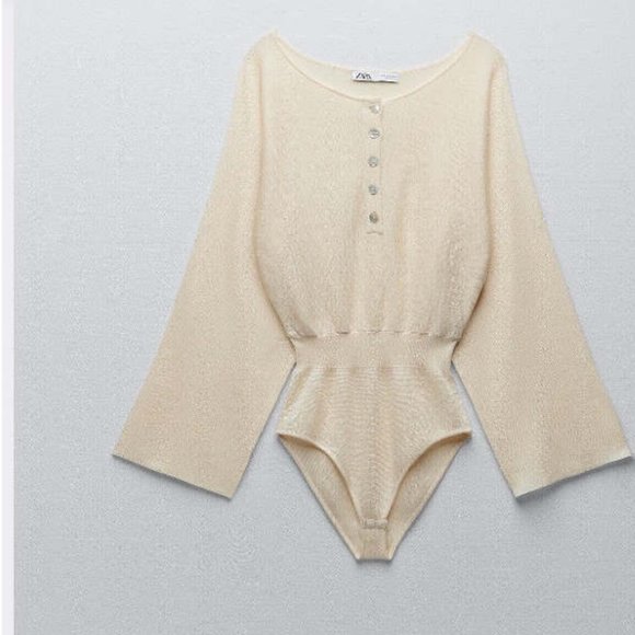 Zara Knit Wide Sleeve Button Front Bodysuit S - Picture 2 of 15
